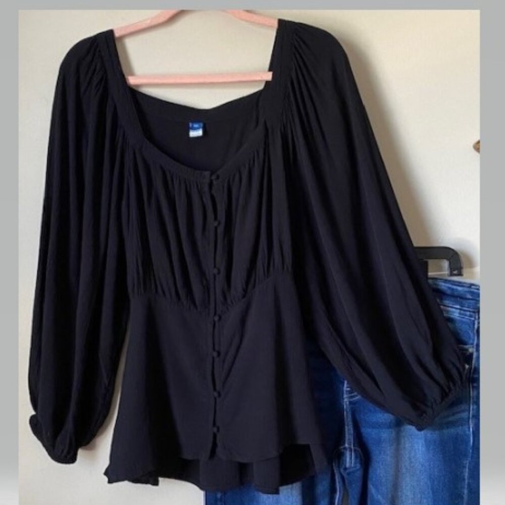 Black Bell Sleeve Peasant Blouse